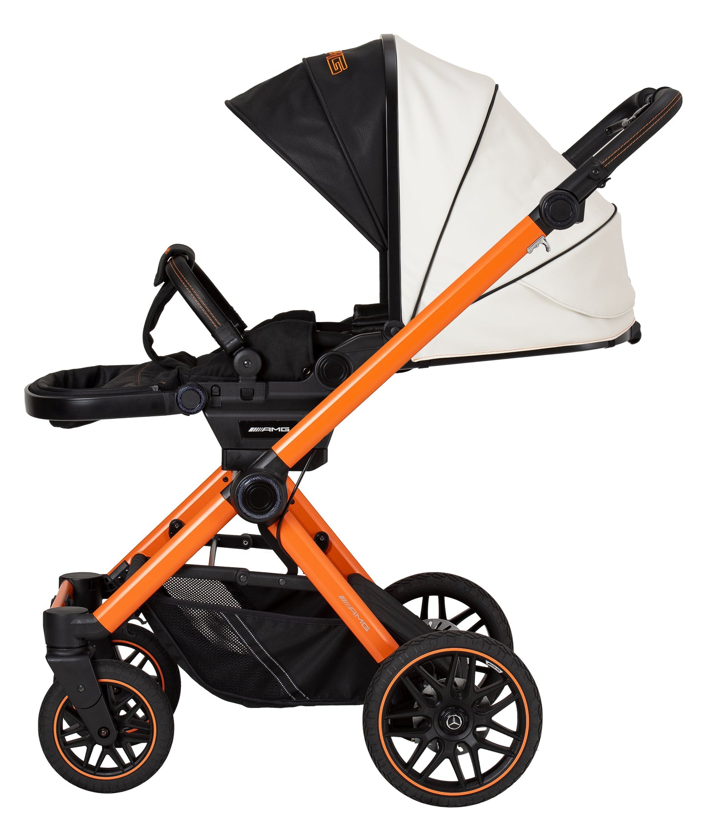 Mercedes AMG GT² Stroller, Carrycot & Accessories with Cozy N Safe Avalon i-Size Car Seat and base Bundle - Magma Beam