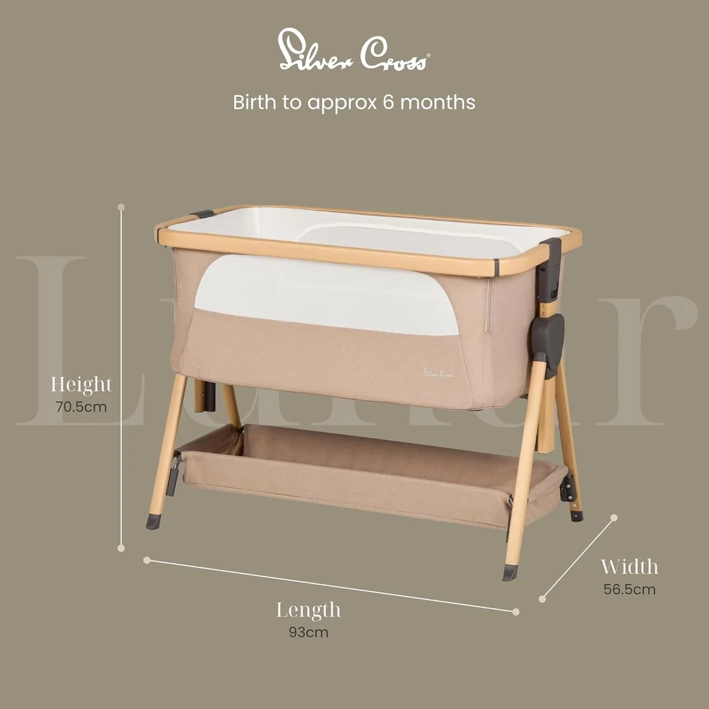 Silver Cross Lunar Co-Sleeper Bedside Crib - Oatmeal
