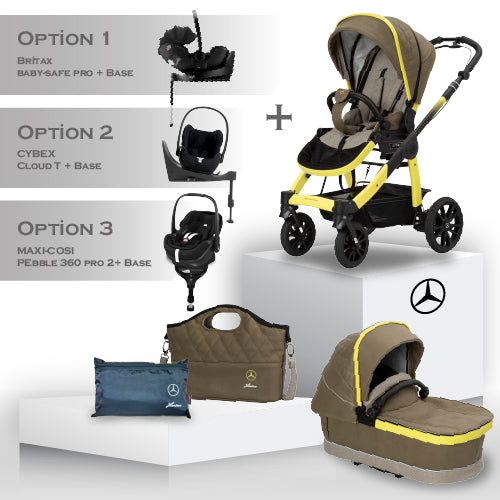 Mercedes Benz All-Terrain GTR Travel System - Electric Yellow - Car Seat Bundle