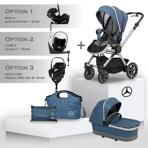 Mercedes Performance GTR Travel System - Vintage Blue - Car Seat Bundle