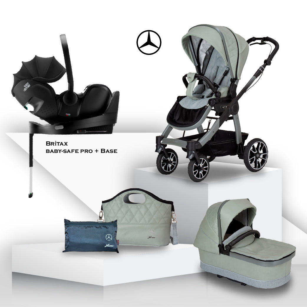 Mercedes Benz All-Terrain GTR Travel System - Sage Grey - Car Seat Bundle