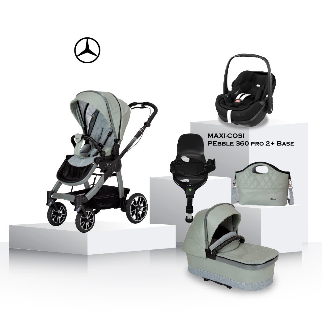 Mercedes Benz All-Terrain GTR Travel System - Sage Grey - Car Seat Bundle