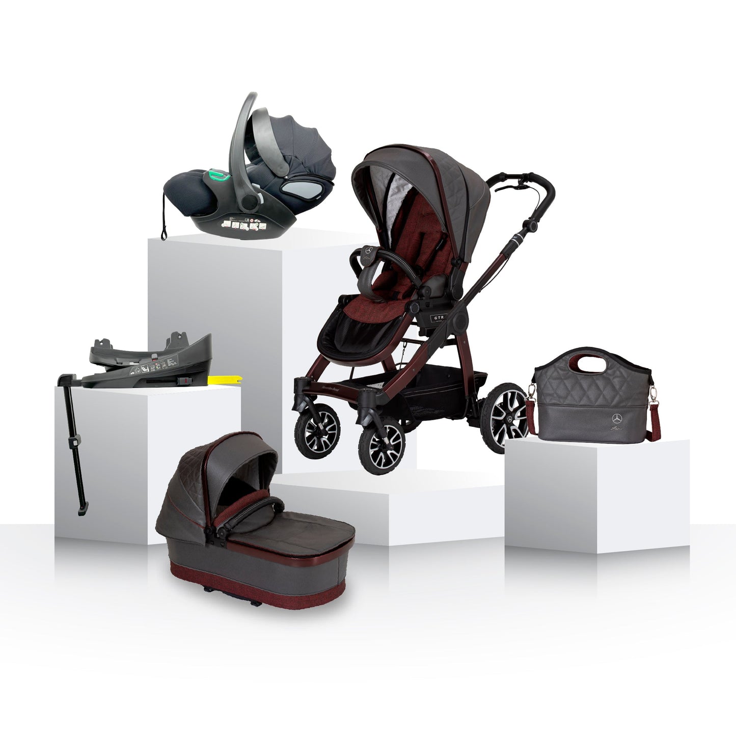 Mercedes Benz All-Terrain GTR Stroller, Carrycot & Accessories with Cozy N Safe Avalon i-Size Baby Car Seat and base Bundle - Tourmaline