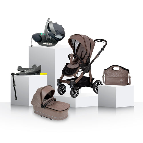 Mercedes Benz All-Terrain GTR Stroller, Carrycot & Accessories with Cozy N Safe Avalon i-Size Baby Car Seat and base Bundle - Truffle