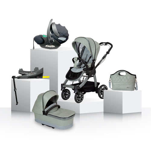 Mercedes Benz All-Terrain GTR Stroller, Carrycot & Accessories with Cozy N Safe Avalon i-Size Baby Car Seat and base Bundle - Sage Grey