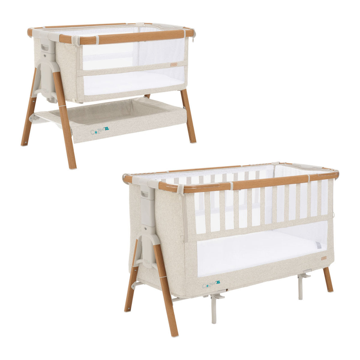 Tutti Bambini Cozee XL Bedside Crib & Cot – Scandinavian Walnut & Ecru