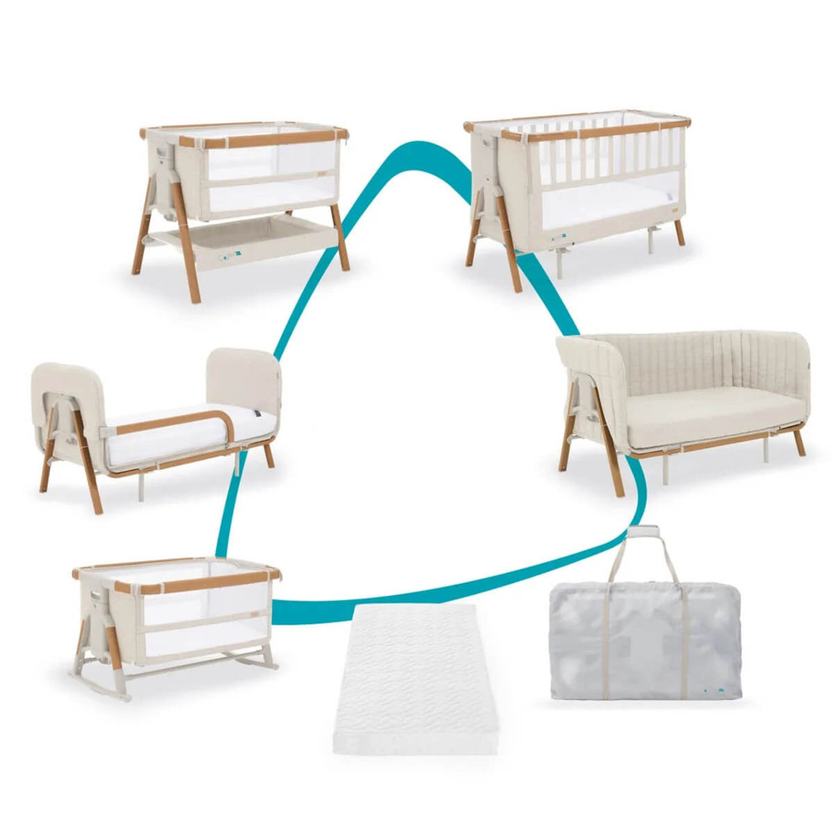 Tutti Bambini Cozee XL Bedside Crib & Cot – Scandinavian Walnut & Ecru